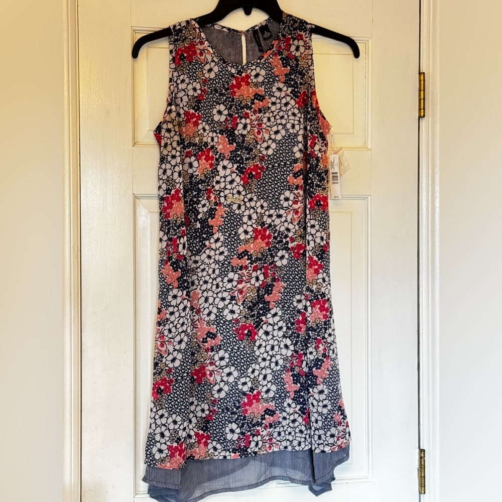 new directions Black Floral Midi Dress‎ with Pink and Red Accents